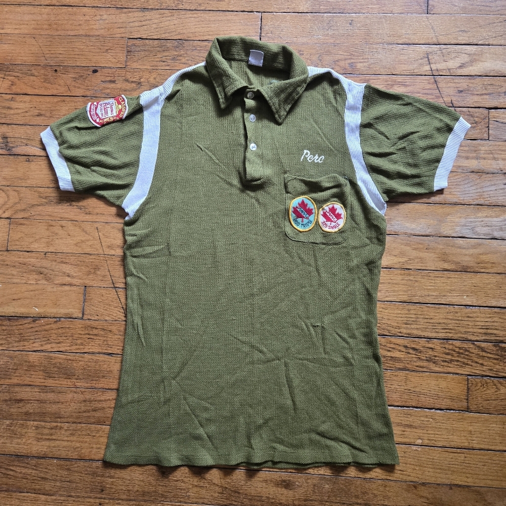vtg 50/60s Hilton Bowling S/M Olive Green Knit Shirt Made in USA
